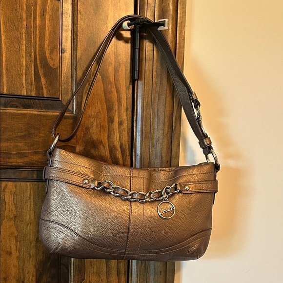 Coach Handbags - Coach Bronze Leather Shoulder Bag with Chain Detail